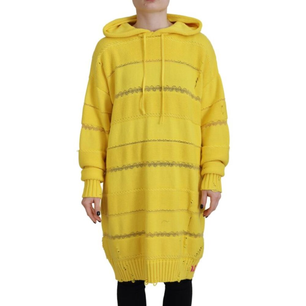 Dsquared² Yellow Cotton Knitted Hooded Pullover Women's Sweater